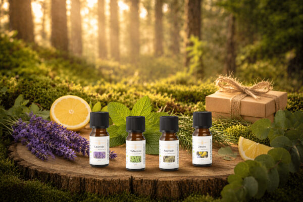 Essenz des Waldes Set mit Lavendel, Zitrone, Pfefferminz, Rosamrin