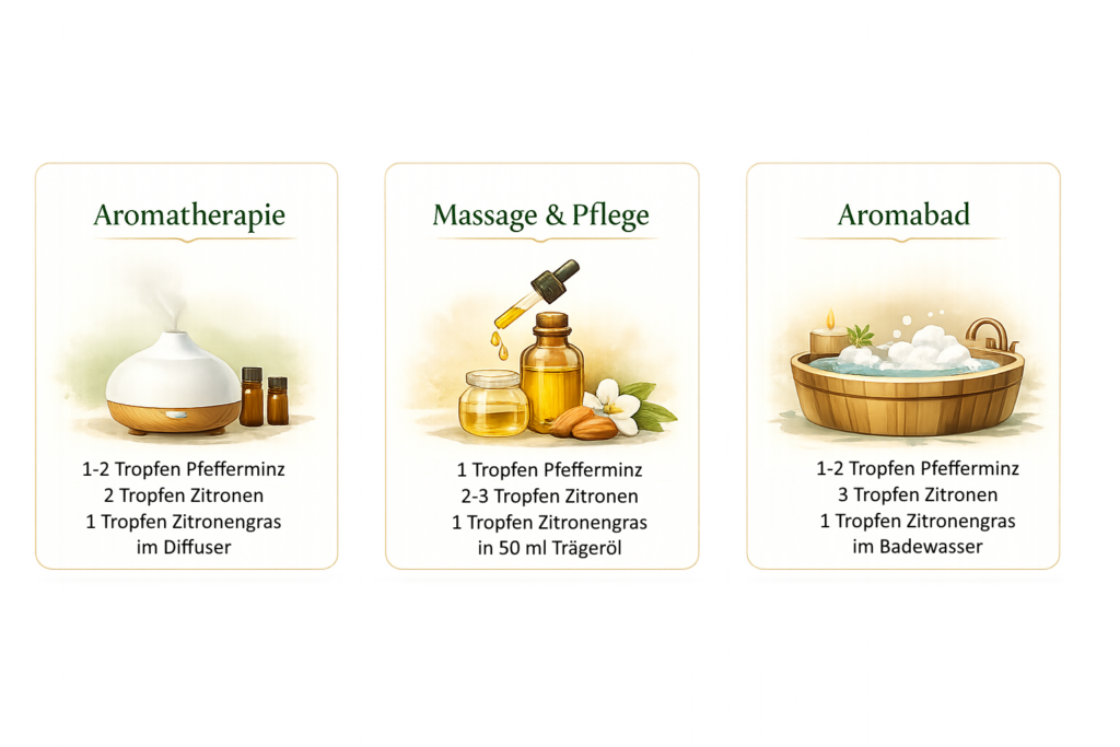 Energie des Waldes Set – Zitrone, Zitronengras und Pfefferminz Bio-Öl Aromatherapie und Pflegeanwendung