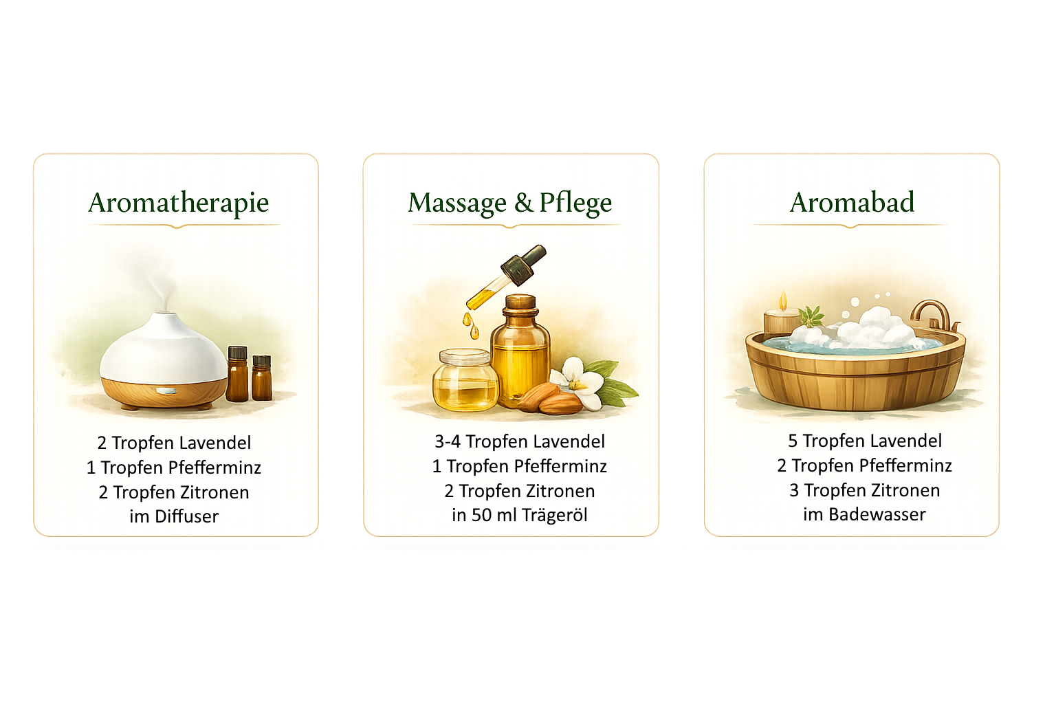 Geschenk des Waldes Set – Lavendel, Pfefferminz und Zitronen Bio-Öl Aromatherapie und Pflegeanwendung